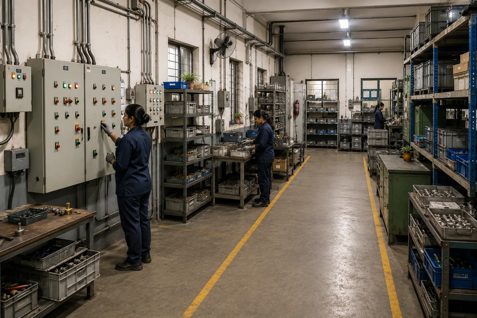IA Fastners production infrastructure with electrical controls, organized material storage and manufacturing support systems